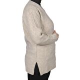 Büyük Beden Kadın krem  Düğmeli Kısa Hırka