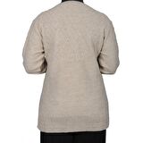 Büyük Beden Kadın krem  Düğmeli Kısa Hırka