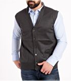 Erkek Füme İnce Yün Triko Cepli Örgü Yelek