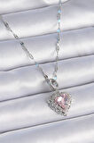 HediyeMarketim  Çelik Zincir Gümüş Renk Zirkon Taşlı Kalp Model Kadın Kolye