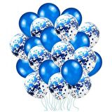 20 Li Mavi Konfetili Balon Seti