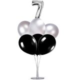 7 li Balon Demeti 7 Yaş Gümüş Siyah Balon