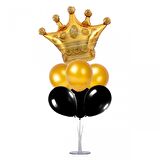 7 li Balon Demeti Kral Taçlı Gold Siyah Balon