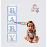 Şeffaf Kutu Baby Yazılı Harf Mavi 25 cm Balon Hediyeli