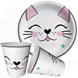 Sevimli Kedi Temalı Tabak Bardak 8 li