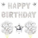 Happy Bırtday Gümüş Konfetili Balon Seti