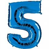 5 Rakam Mavi Folyo Balon 34 inç 80 cm