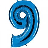 9 Rakam Mavi Folyo Balon 34 inç 80 cm
