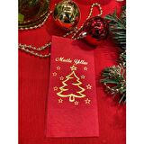 Gold Yaldızlı Kırmızı Mutlu Yıllar Çam Ağacı Peçete