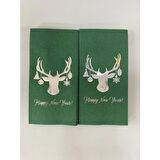 Gümüş Yaldızlı Yeşil Yılbaşı Geyik Modeli Peçete