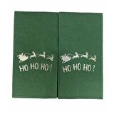 Gümüş Yaldızlı Yeşil Yılbaşı Ho Ho Ho Yazılı Peçete