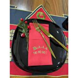 Gold Kırmızı Cepli Aır Touch Yılbaşı Ho Ho Ho Yazılı Peçete 12 Adet 40x40