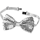 Gece Işıltısı Gümüş Payetli Pullu Papyon 7x2 cm 