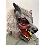 Kafaya Tam Geçmeli Lateks Dişli Ağzı Açık Kurt Maskesi 