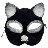 Siyah Renk Gümüş Simli Süet Kaplama Kedi Maskesi 18x14 cm 