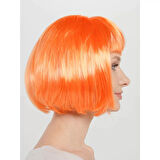 Neon Turuncu Renk Açık Turuncu Küt Parti Peruğu Kısa Takma Saç 