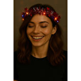 Kalp Püsküllü Gece Parıltısı 3 Modlu LED&amp;apos;li Işıklı Taç Kırmızı Renk 