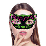 Siyah Kadife Kaplama Üzeri Pembe Yeşil Sim İşlemeli Kedi Maskesi 20x13 cm 