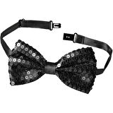 Gece Işıltısı Siyah Payetli Pullu Papyon 7x2 Cm 