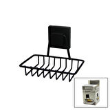 Siyah - Metal Katı Sabunluk Kare Güçlü Yapışkanlı 11x12.5x11cm 