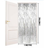 Gümüş Renk Ekstra Metalize Parlak Saçaklı Arka Fon Perde İthal A Kalite 1x2 Metre 