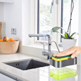 İkisi Bir Arada Basmalı Pratik Sıvı Sabunluk Pompası Ve Bulaşık Yıkama Süngeri Haznesi 