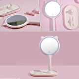 Kedi Kulaklı Telefon Standlı Yuvarlak Dokunmatik Led Ayarlı Masa Üstü Makyaj Aynası 