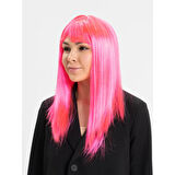 Şeker Pembesi Koyu Pembe Renk Uzun Düz Parti Peruğu 