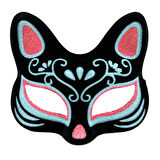 Siyah Renk Süet Kaplama Üzeri Mavi Kırmızı Simli Kedi Maskesi 17x14 cm 