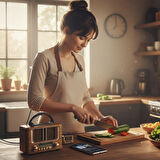 Küçük Mini Boy Retro Ahşap Tasarım Bluetooth Hoparlörlü Radyo – FM/AM Destekli, Şarjlı ve Taşınabilir Radyo NS-8108 