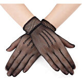 Siyah Renk Likralı File Eldiven Parmaklı Örgü Eldiven Yetişkin Boy 