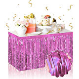 Kendinden Yapışkanlı Pembe Metalize Püsküllü Masa Eteği – 75 x 275 cm Parti Süslemesi 