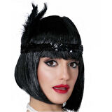 Siyah Renk Tüylü Çarliston Saç Bandı Kafa Bandı 