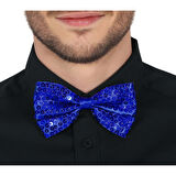 Gece Işıltısı Mavi Payetli Pullu Papyon 7x2 cm 