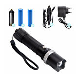 Profesyonel Şarjlı El Feneri Uzun Menzilli Şarjlı Zoomlu Süper Güçlü Acil Durum Feneri Çift Bataryal 