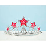 Kırmızı Yıldız Taşlı Plastik Kraliçe Prenses Elsa Tacı Çocuk Boy 