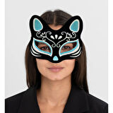 Siyah Renk Süet Kaplama Üzeri Gümüş Mavi Simli Kedi Maskesi 17x14 cm 