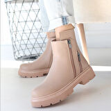 Menta Nude Cilt Fermuar Aksesuarlı Bot - Lisinya