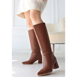 Roksa Taba Cilt Topuklu Çizme - Lisinya