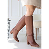 Roksa Taba Cilt Topuklu Çizme - Lisinya