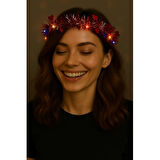 Kalp Püsküllü Gece Parıltısı 3 Modlu LED'li Işıklı Taç Kırmızı Renk