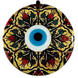 Lale Desenli Altın Varaklı Nazar Boncuklu Füzyon Cam Duvar Dekoru