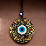 Lale Desenli Altın Varaklı Nazar Boncuklu Füzyon Cam Duvar Dekoru