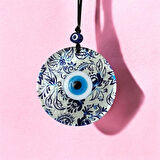 Nazar Boncuklu Yaprak Desenli Gümüş Rengi Füzyon Cam El Yapımı 12 Cm Duvar Süsü Nazarlık Hediyelik Eşya