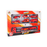 10 Parça Araç Taşıyan Tır Seti - Die Cast - DS047 - İtfaiye (Lisinya)