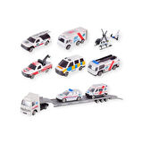 10 Parça Araç Taşıyan Tır Seti - Die Cast - DS047 - Ambulans (Lisinya)