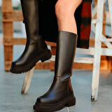 Idax Siyah Cilt Topuklu Şık Çizme - Lisinya