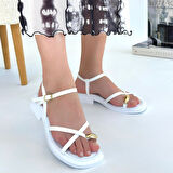 Nordi Beyaz Cilt Kemerli Sandalet - Lisinya