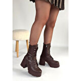 Linma Kahverengi Cilt Bağcıklı Topuklu Bot - Lisinya