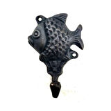 Antika Tarz Dekoratif Pirinç Balık Figürlü Askı - 84x51mm, Oksit ( Lisinya )